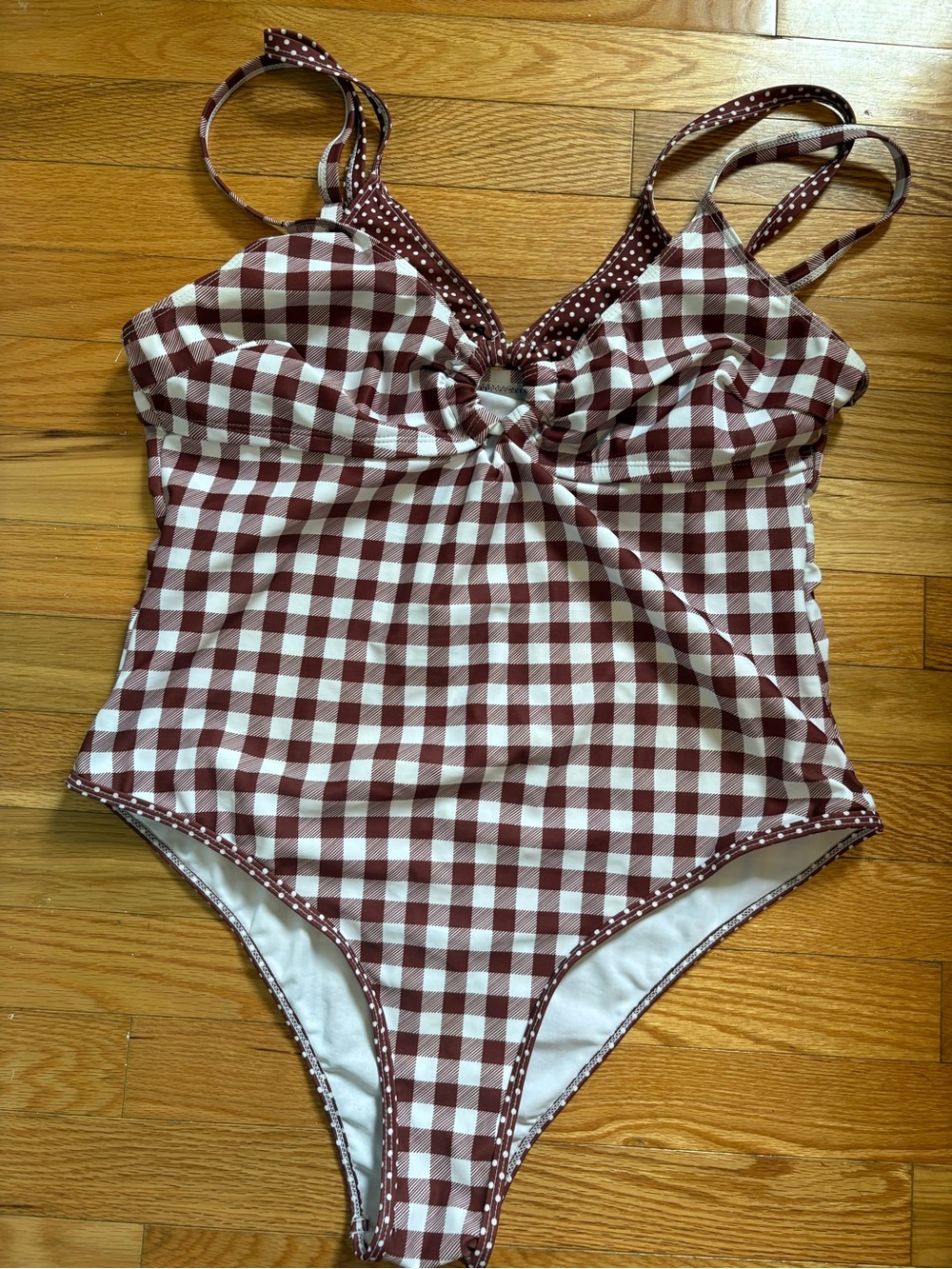 Women  Gingham One-Piece Swimsuit with Polka Dot Trim